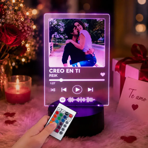 Lámpara Personalizada De Spotify Con Foto Impresa Novios Negro