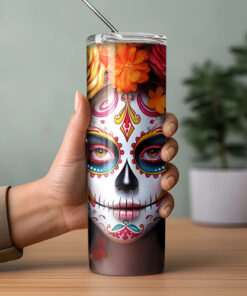 Termo Catrina Con Rosas / Dia De Muertos Incluye Popote Catrina