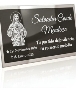 Placa Funeraria Grabada Para Urna O Nicho - Aluminio Plata / Humo Espejo