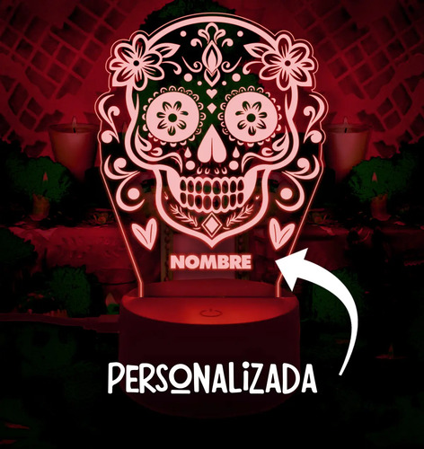 Lampara 3d Calavera Personalizada Día De Muertos Altar - Imagen 3