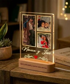 Cuadro Lámpara Con 3 Fotos Regalo Aniversario Novios Amor Marrón - Imagen 6
