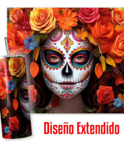 Termo Catrina Con Rosas / Dia De Muertos Incluye Popote Catrina - Imagen 3