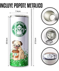 Termo Para Café Starpugs / Starbuck / Pug Incluye Popote Blanco - Imagen 3