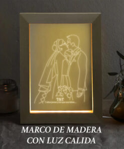 Cuadro Luz Con Foto Novios Regalo Día Del Amor / Aniversario Madera Transparente - Imagen 3