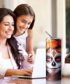 Termo Catrina Con Rosas / Dia De Muertos Incluye Popote Catrina - Imagen 5