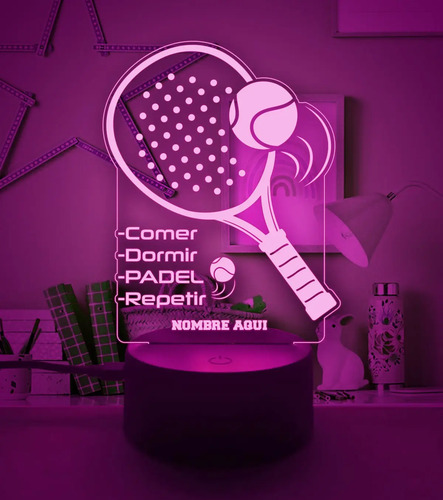 Lampara Personalizada Padel Gran Regalo Para Jugador Deporte Negro Transparente - Imagen 5