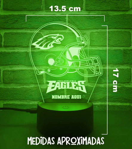 Lampara 3d Casco Aguilas De Filadelfia Nfl Personalizada Negro Transparente - Imagen 3