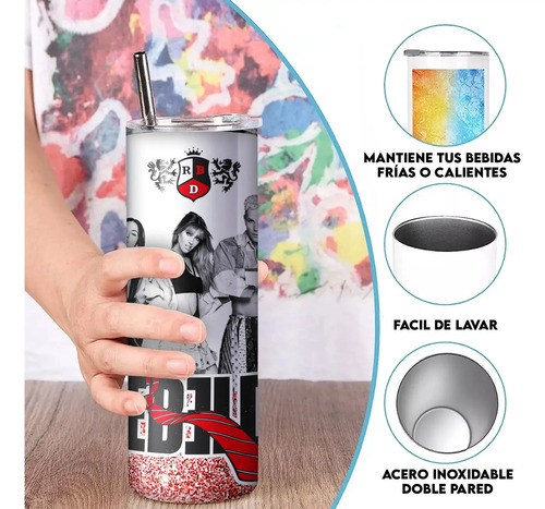 Termo Skinny Rbd / Rebelde Increible Diseño Incluye Popote Blanco Rbd - Imagen 4