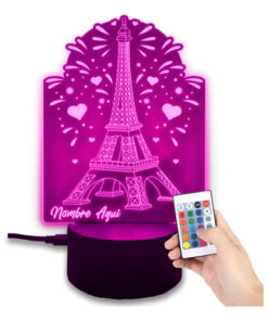 Lampara 3d Personalizada Torre Eiffel Paris Es Super Regalo Negro Transparente