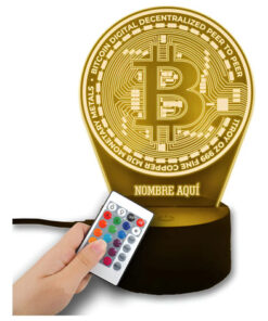 Lampara 3d Bitcoin Personalizada 16 Colores Incluye Control Negro Transparente