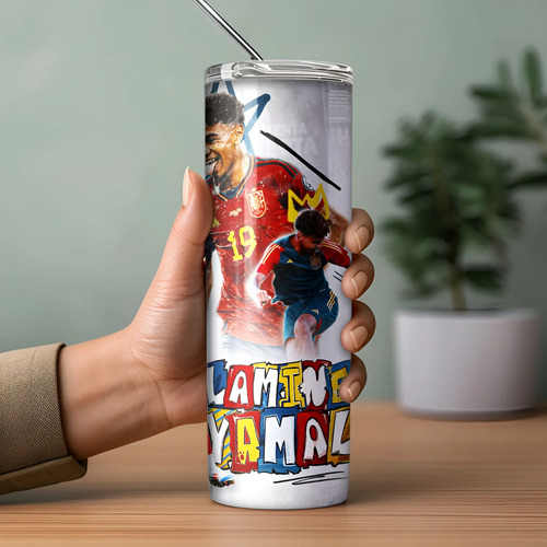 Termo Lamine Yamal España Skinny Incluye Popote Regalo Fans Blanco - Imagen 5