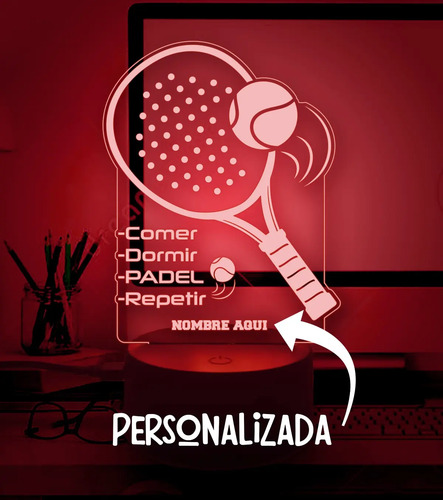 Lampara Personalizada Padel Gran Regalo Para Jugador Deporte Negro Transparente - Imagen 2