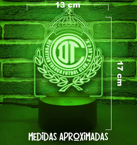 Lampare Led 3d Toluca Campeon Futbol, Gran Regalo Para Fan Negro Transparente - Imagen 2