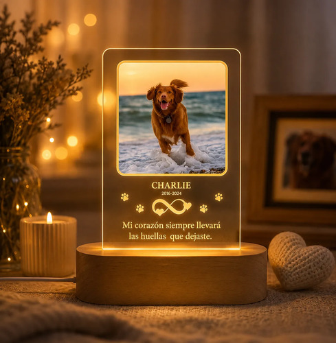Lámpara Conmemorativa Personalizada Para Mascotas | Recuerdo Marrón Claro Transparente