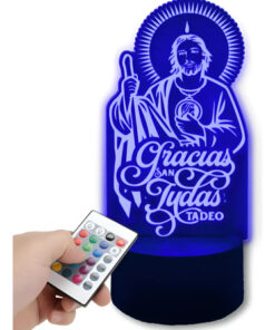 Gracias San Judas Tadeo Lampara Led De Noche 16 Colores Fe Negro Transparente