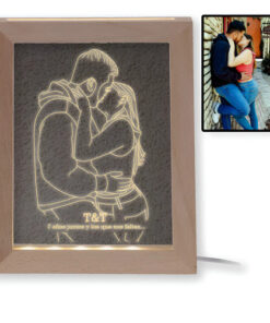 Cuadro Luz Con Foto Novios Regalo Día Del Amor / Aniversario Madera Transparente