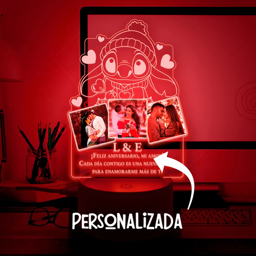 Regalo Aniversario Novios Lámpara Con 3 Fotos Y Frase Amor Negro Transparente - Imagen 4