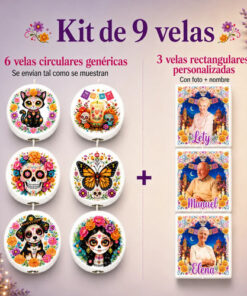 Kit 9 Velas Día De Muertos 3 Personalizadas Foto Y Nombre Blanco Día De Muertos Vainilla 30 Ml - Imagen 3