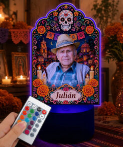Lámpara Personalizada Día De Muertos Mini Ofrenda Con Foto Negro Transparente