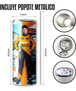 Termo Para Café Lando Norris 4 Mclaren F1 Skinny / Popote Blanco - Imagen 3