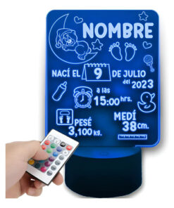 Lampara 3d Nací Pesé Medí Gran Regalo Para Recién Nacido Negro Transparente