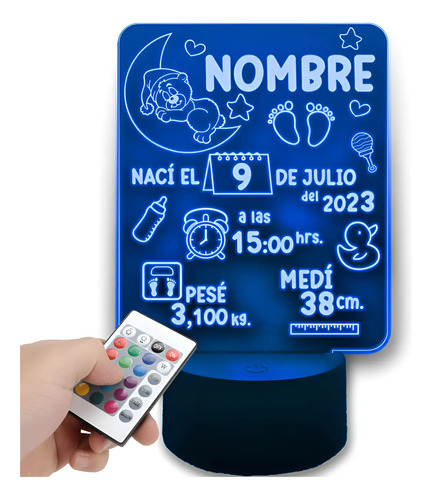 Lampara 3d Nací Pesé Medí Gran Regalo Para Recién Nacido Negro Transparente