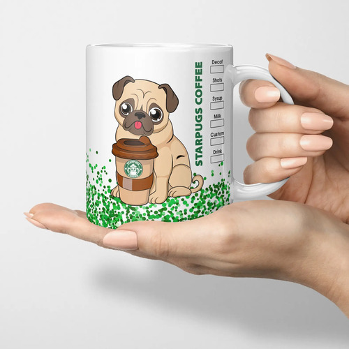 Taza Para Café De Starpugs / Pug / Tipo Starbucks Increible Blanco Starpugs - Imagen 3