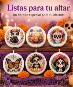 Kit 6 Velas Día De Muertos Decorativas Para Altar / Ofrenda Blanco Día De Muertos Vainilla 30 Ml - Imagen 2