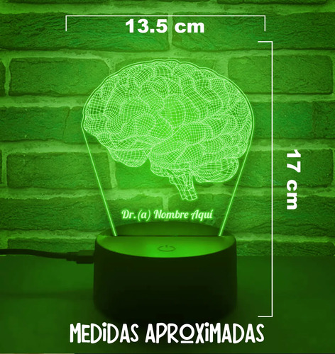 Lampara Personalizada Cerebro Regalo Neurologo / Psicologo Negro Transparente - Imagen 3