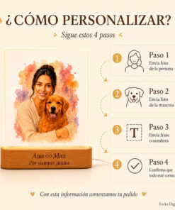 Lampara Personalizada Mascota Con Dueño Tipo Acuarela Regalo Madera Transparente - Imagen 3
