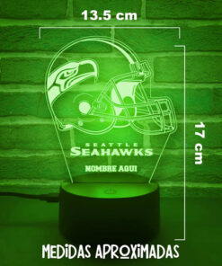 Lampara Led 3d Personalizada Casco Seattle Seahawks Nfl Negro Transparente - Imagen 4