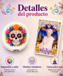 Kit 9 Velas Día De Muertos 3 Personalizadas Foto Y Nombre Blanco Día De Muertos Vainilla 30 Ml - Imagen 5