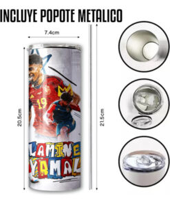 Termo Lamine Yamal España Skinny Incluye Popote Regalo Fans Blanco - Imagen 3