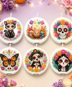 Kit 6 Velas Día De Muertos Decorativas Para Altar / Ofrenda Blanco Día De Muertos Vainilla 30 Ml