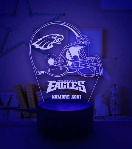 Lampara 3d Casco Aguilas De Filadelfia Nfl Personalizada Negro Transparente - Imagen 4