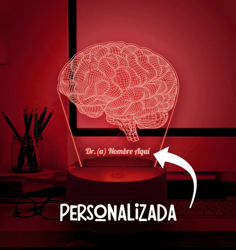 Lampara Personalizada Cerebro Regalo Neurologo / Psicologo Negro Transparente - Imagen 2