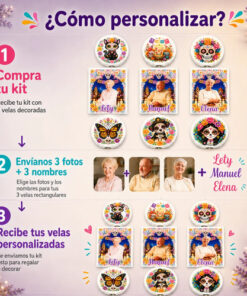 Kit 9 Velas Día De Muertos 3 Personalizadas Foto Y Nombre Blanco Día De Muertos Vainilla 30 Ml - Imagen 4