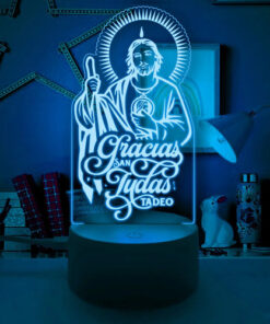 Gracias San Judas Tadeo Lampara Led De Noche 16 Colores Fe Negro Transparente - Imagen 2