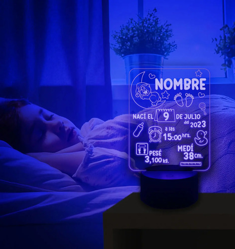 Lampara 3d Nací Pesé Medí Gran Regalo Para Recién Nacido Negro Transparente - Imagen 5
