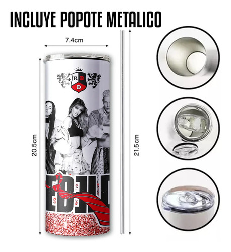 Termo Skinny Rbd / Rebelde Increible Diseño Incluye Popote Blanco Rbd - Imagen 3
