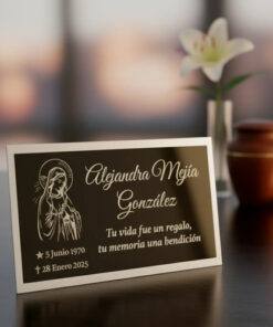 Placa Funeraria Grabada Para Urna O Nicho - Aluminio Plata/negro - Imagen 2