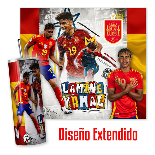 Termo Lamine Yamal España Skinny Incluye Popote Regalo Fans Blanco - Imagen 2