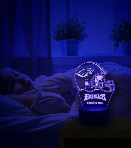 Lampara 3d Casco Aguilas De Filadelfia Nfl Personalizada Negro Transparente - Imagen 6
