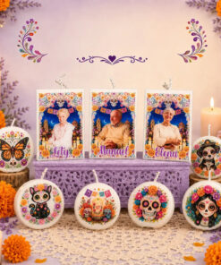 Kit 9 Velas Día De Muertos 3 Personalizadas Foto Y Nombre Blanco Día De Muertos Vainilla 30 Ml