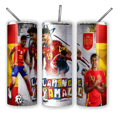 Termo Lamine Yamal España Skinny Incluye Popote Regalo Fans Blanco