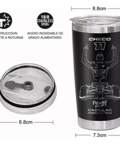 Termo Checo 11 Cadillac Grabado Laser Never Give Up F1 Negro - Imagen 5