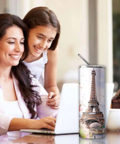 Termo Para Café Torre Eiffel / Paris Con Popote Metálico Torre - Imagen 4