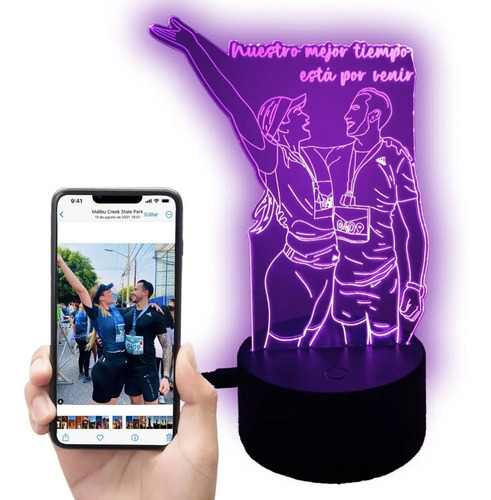 Lampara Led Foto Personalizada, Cumpleaños, Pareja, Regalo Negro Transparente - Imagen 4