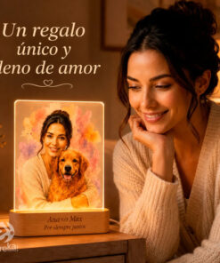 Lampara Personalizada Mascota Con Dueño Tipo Acuarela Regalo Madera Transparente - Imagen 6