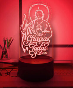 Gracias San Judas Tadeo Lampara Led De Noche 16 Colores Fe Negro Transparente - Imagen 6